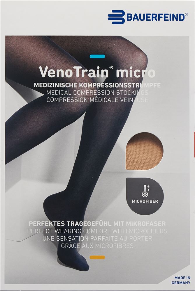Bauerfeind VenoTrain Micro KKL2 AG<br>1 Paar, L, plus/short offene Fussspitze Mikronoppenhaftband creme