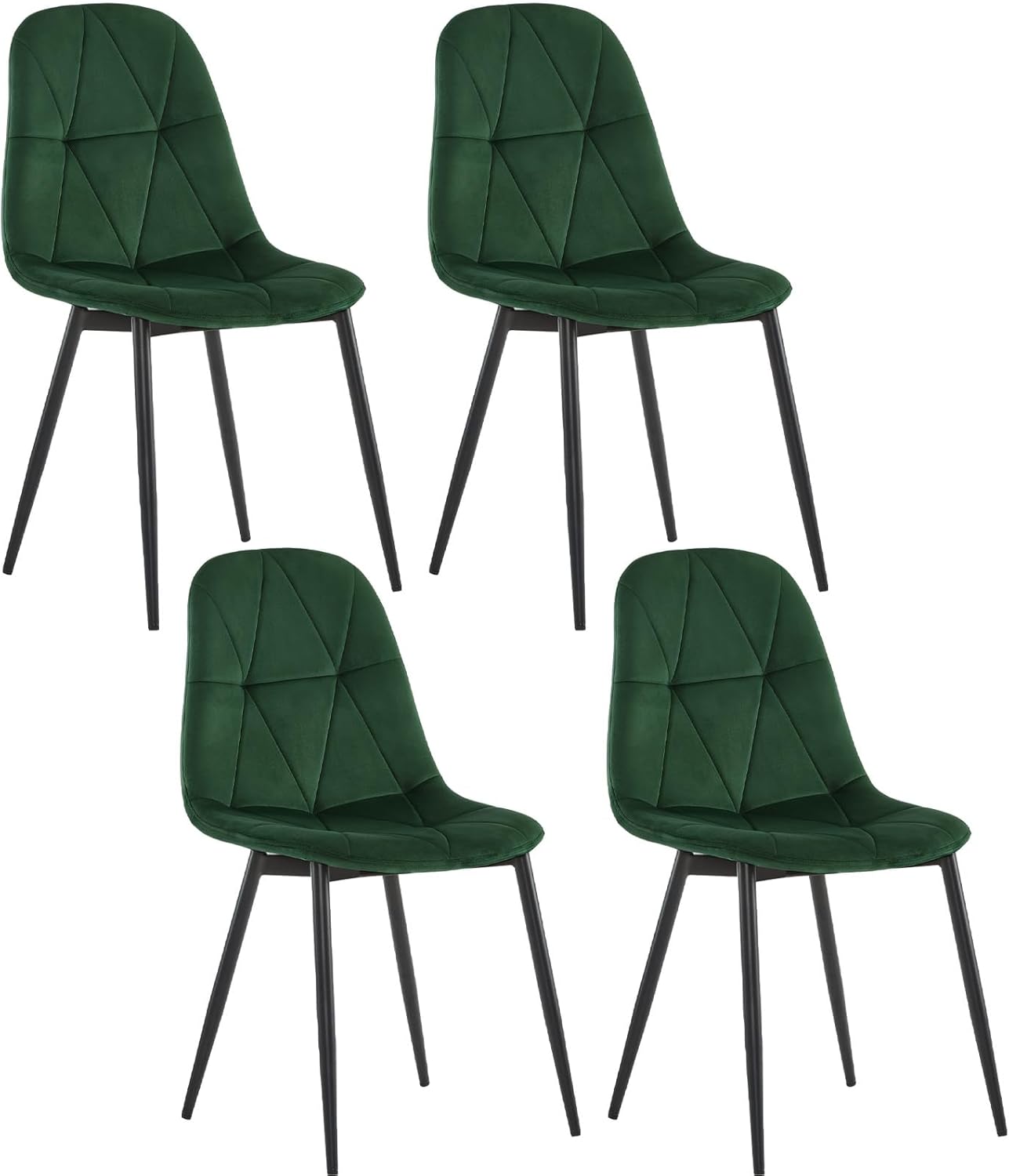 Lestarain Esszimmerstühle 4er Set mit Rückenlehne, für Esszimmer Küche Wohnzimmer, Küchenstühle gepolstert mit Samtbezug, aus Metall, ergonomisches Design, Dunkelgrün
