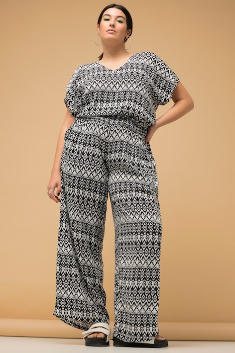 Hose, Wide Legs, HighWaist, Alloverprint, Elastikbund