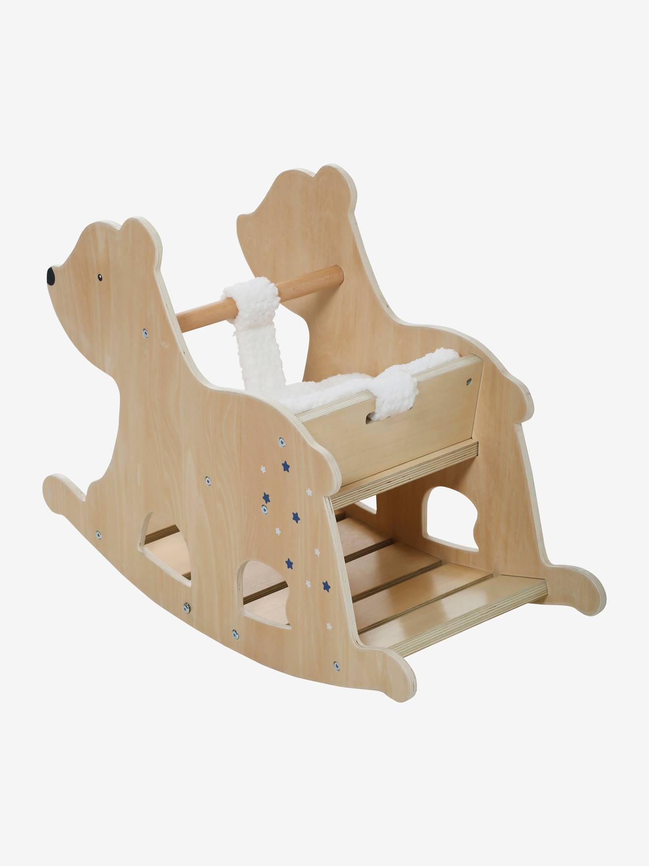Cadeira de balanço Urso Polar em madeira com certificação FSC®, bege médio, lisa com detalhes decorativos.