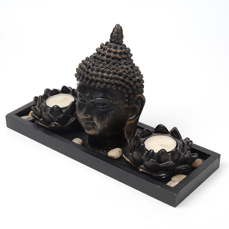 (7-tlg. Set) Buddha Zen Garten Home Deko mit Lotus Blumen Teelicht Halter