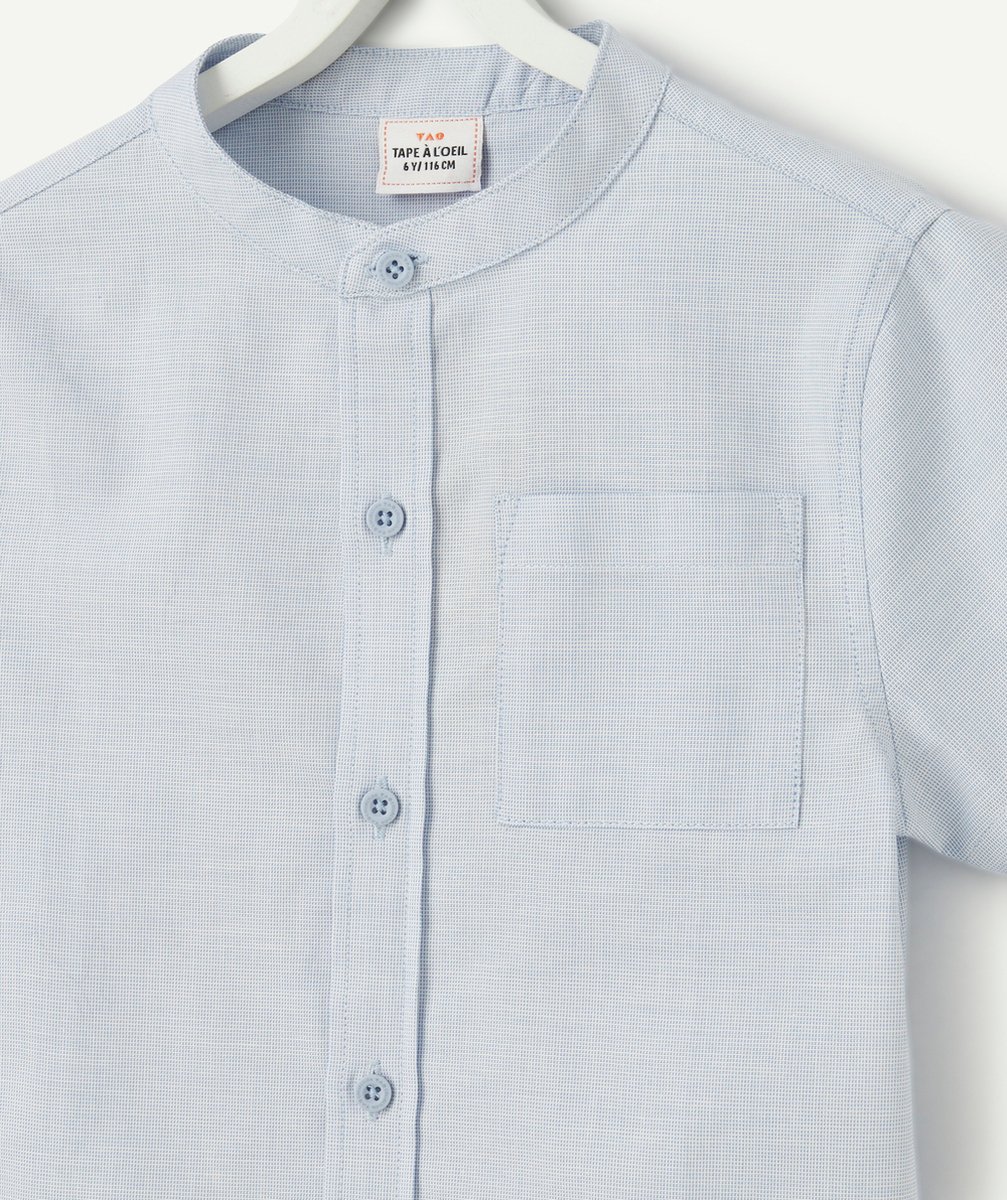 chemise manches courtes garçon en coton bio bleu
