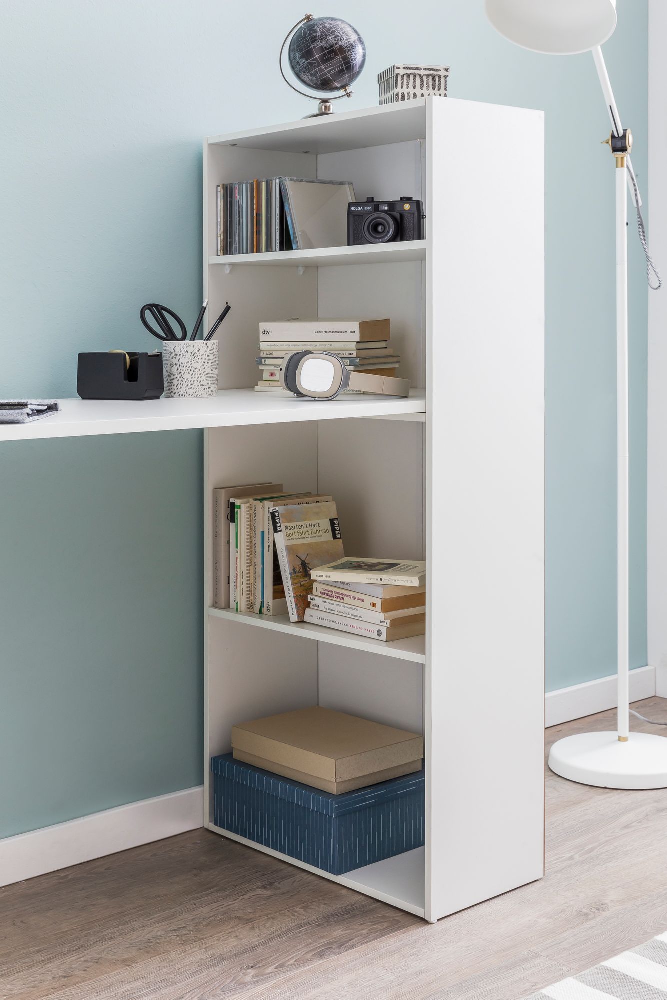 KADIMA DESIGN Schreibtisch mit Regal BRENTA: 120x120x53 cm, Spanplatten, variable Regalhöhen