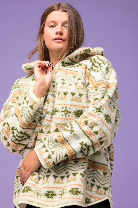 Teddyfleece-Hoodie, oversized, Print, Kapuze, Langarm