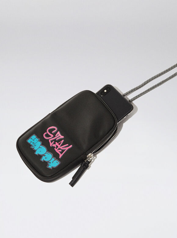 Bolsa para celular com efeito nylon - Preta