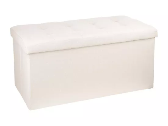 2 en 1 Pouf pliant double et coffre de rangement Beige aspect Lin 76 x H 38 cm