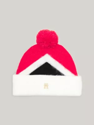 Gorro com monograma TH e estampa argyle com pompons
