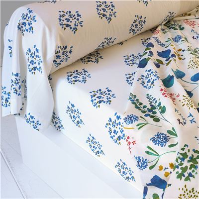Linge de lit fleurs bleues - BECQUET CRÉATION