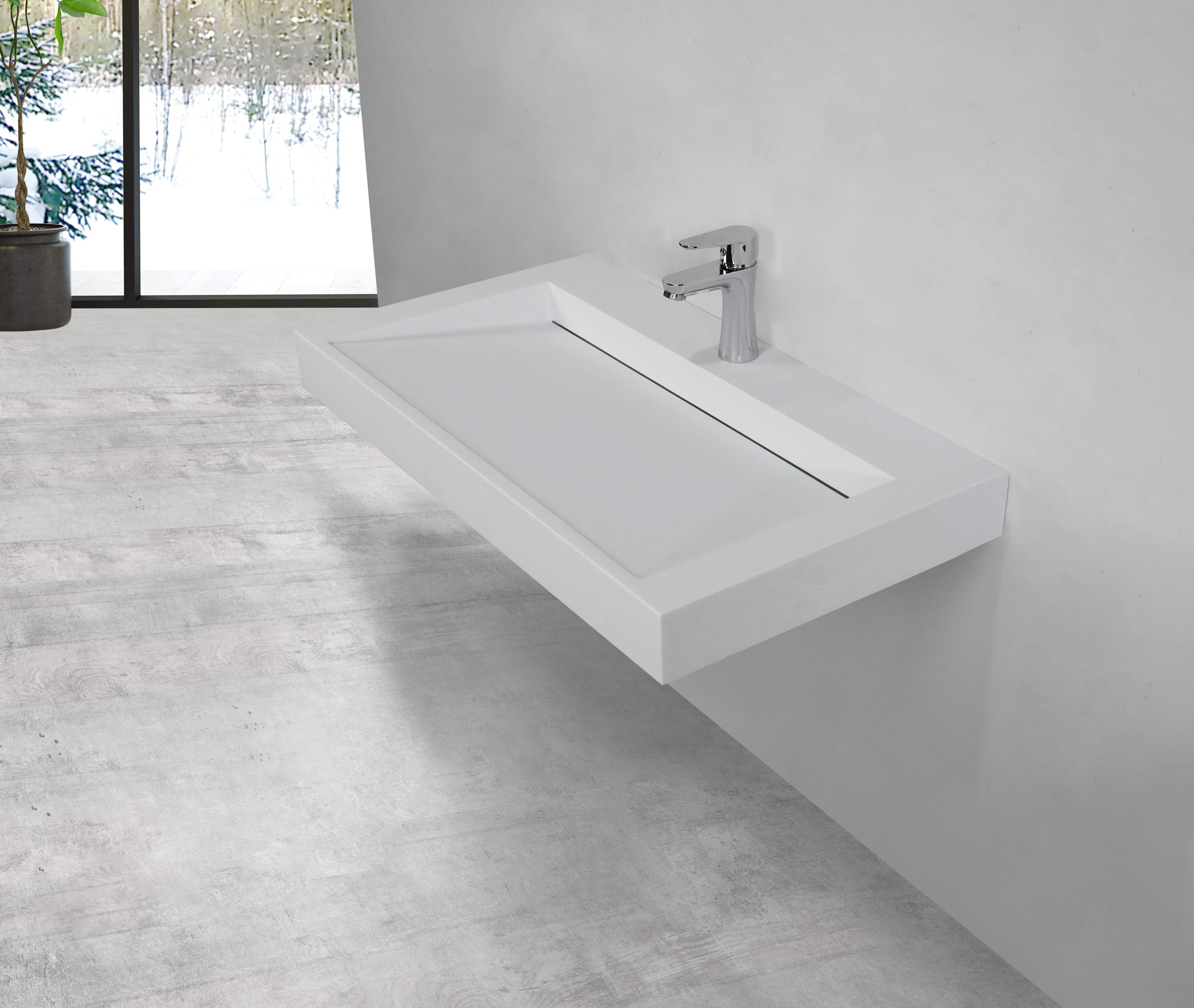 Saniclear Hoya solid surface wastafel 80x45,5cm met kraangat mat wit
