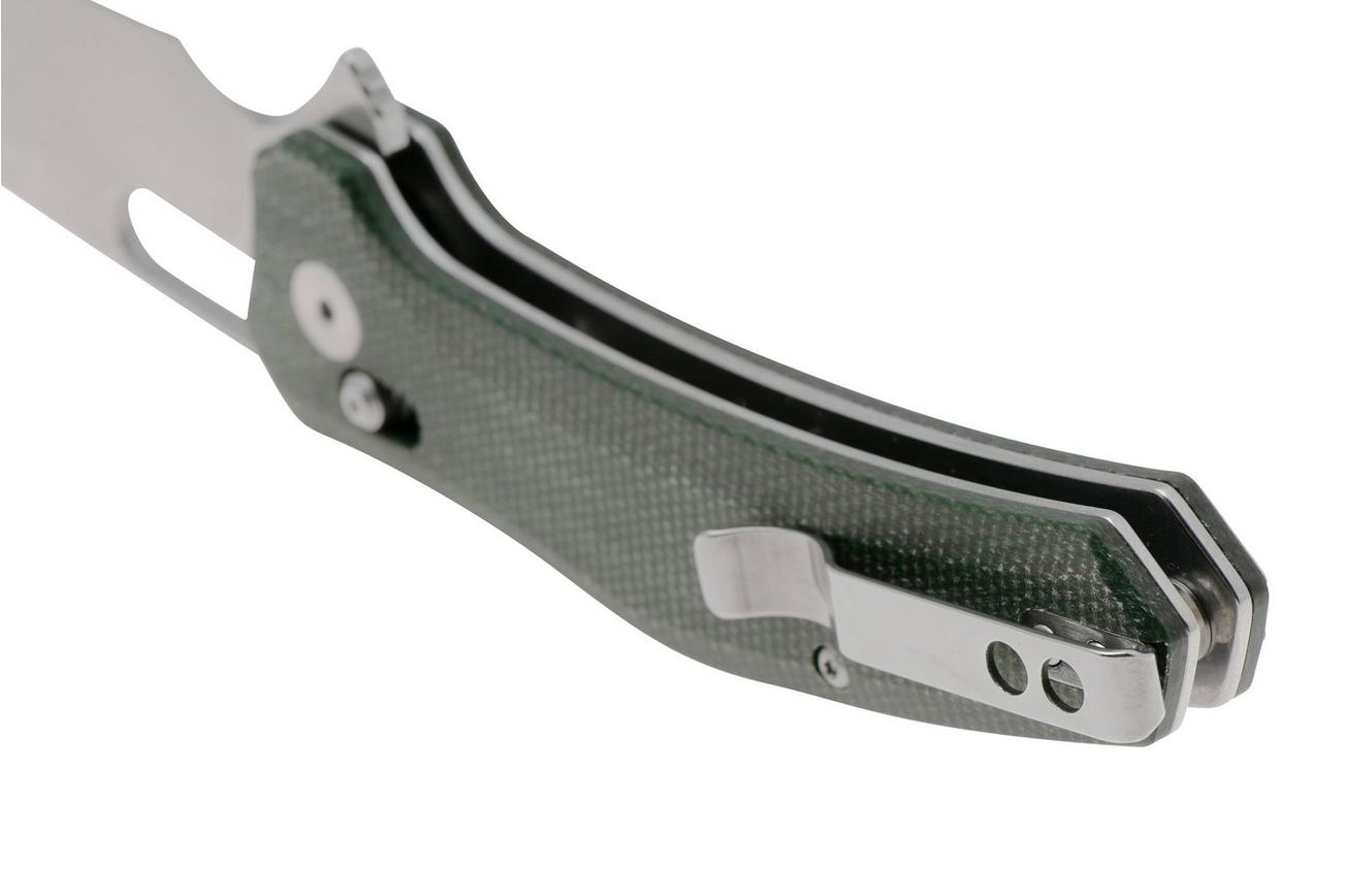 QSP Knife Emu 164-B1, Stonewashed 14C28N, Green Micarta, zakmes