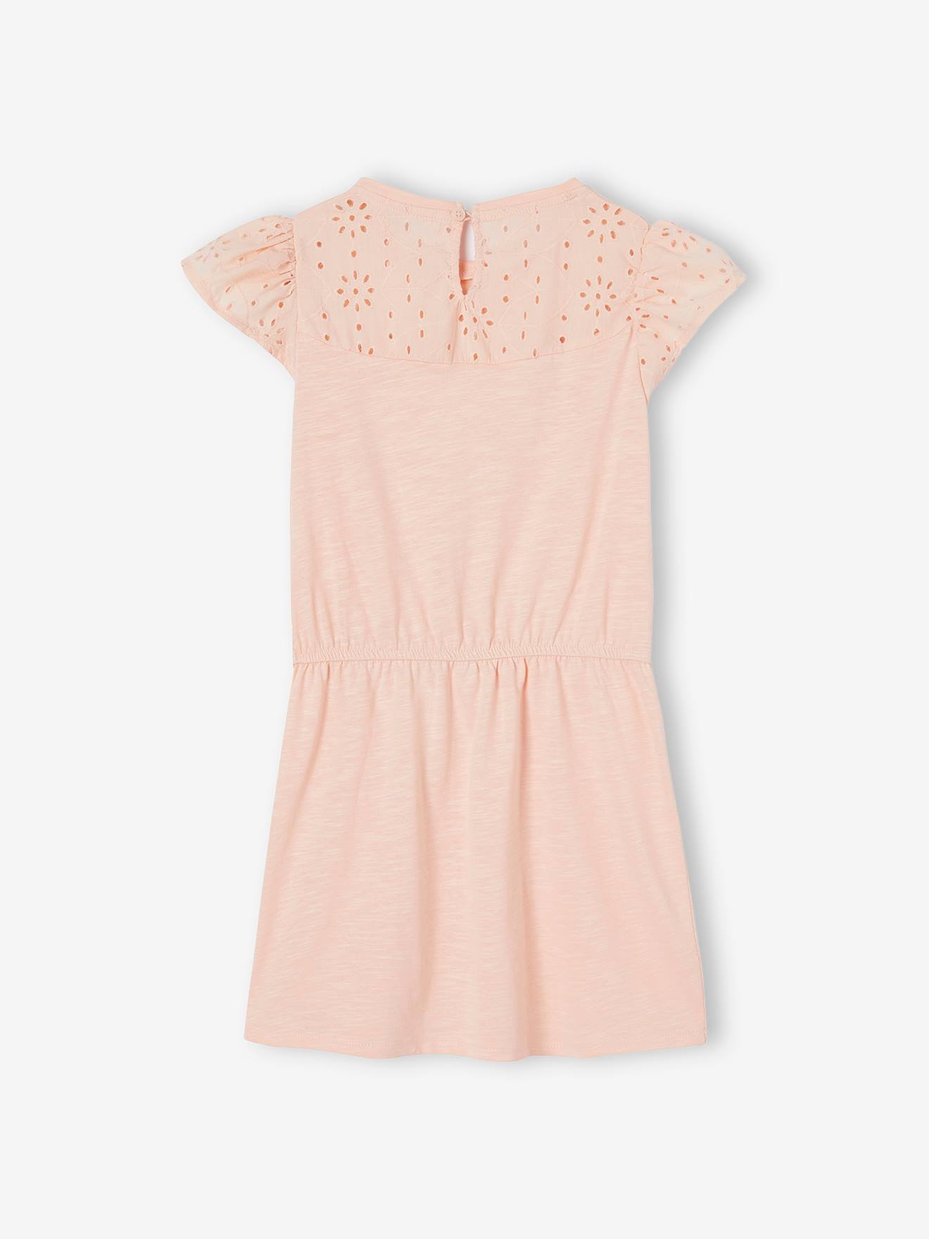 Vestido infantil com detalhes em bordado inglês na cor malva.