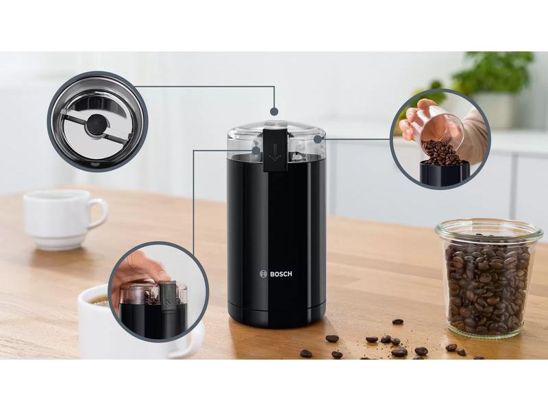 Bosch Kaffeemühle TSM6A013B Schwarz Kaffeemühle mit Sicherheitsfunktion
