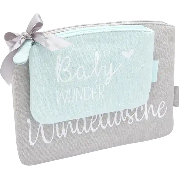 Taschen-Set grau / mint mit Schriftzügen \