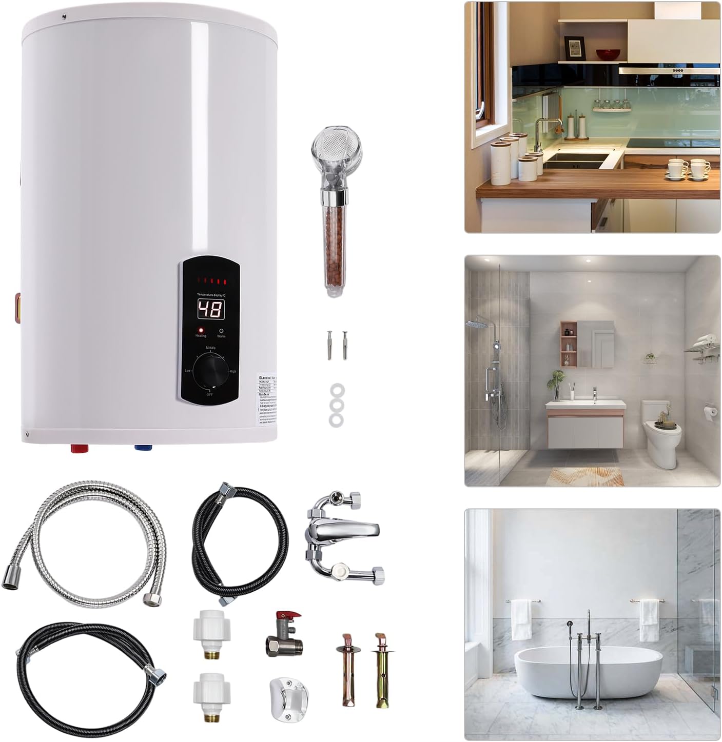 Warmwasserboiler 30L/50L/60L/70L - Elektrischer Warmwasserbereiter für Küche 2000W Vertikal Warmwasserspeicher 0.7MPa 25-75°C Temperatur einstellbar (30L)