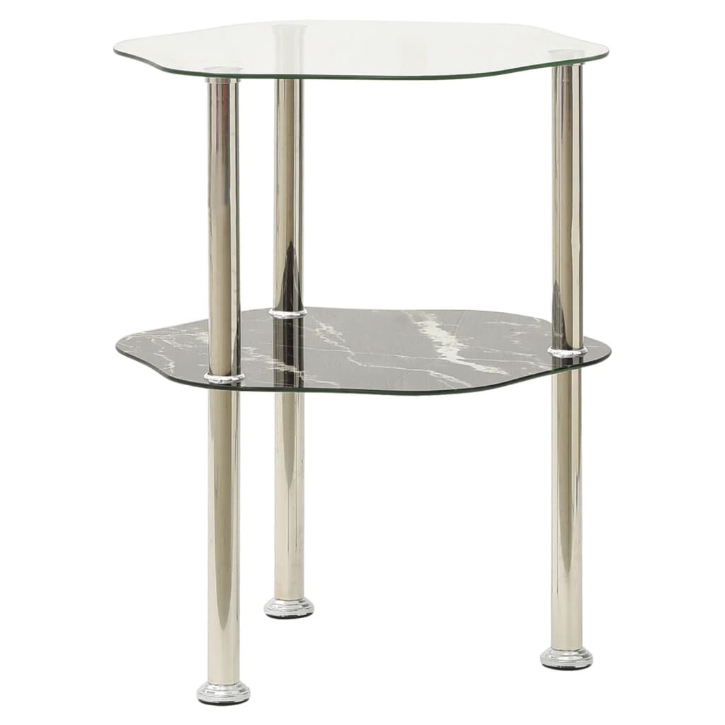 vidaXL Salontafel met 2 lagen, 38x38x50 cm, helder en zwart glas