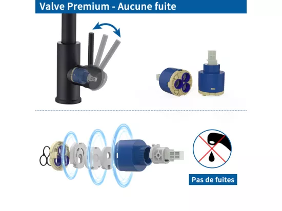 Mitigeur de Cuisine Noir avec Douchette Extractible Rotatif à 360 ° en Acier Inoxydable Robinet Cuisine d'Évier 2 Fonctions Mélangeur de Cuisine