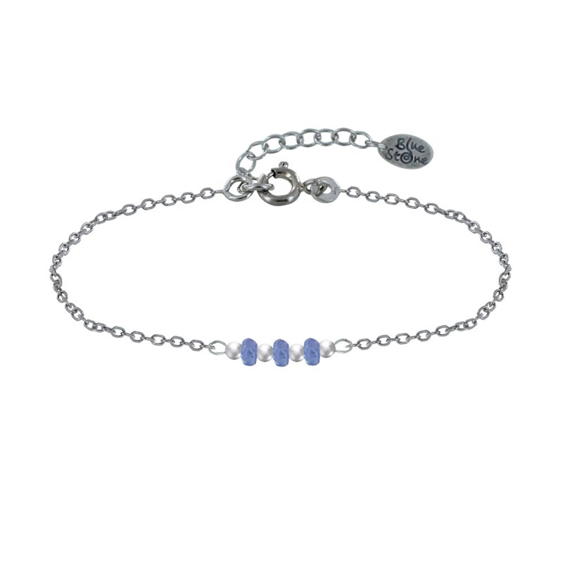 Bracelet Chaine Argent Rhodié Trois Perles de Tanzanite Facettées