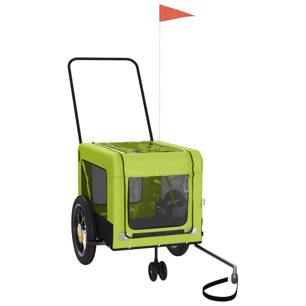 vidaXL Reboque para Bicicleta de Animais de Estimação em Tecido Oxford Verde e Preto