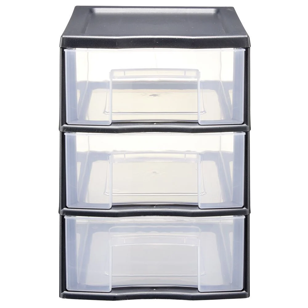 Tour de rangement A5 3 tiroirs noir et transparent 6 L