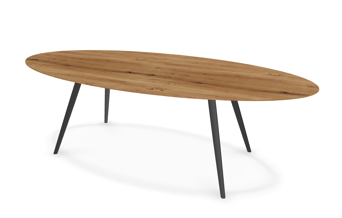 They & Me eettafel Joy – ovaal – eiken rustiek lak – onderstel RAL9017 verkeerszwart 240 x 115 x 75 | Eiken Rustiek Lak | Rechte Rand | Frame RAL9017 Verkeerszwart