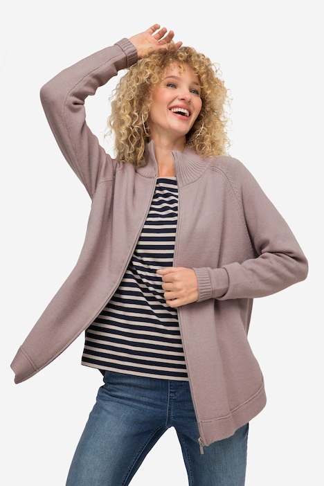 Strickjacke, Stehkragen, Zipper, Seitenschlitze, Langarm