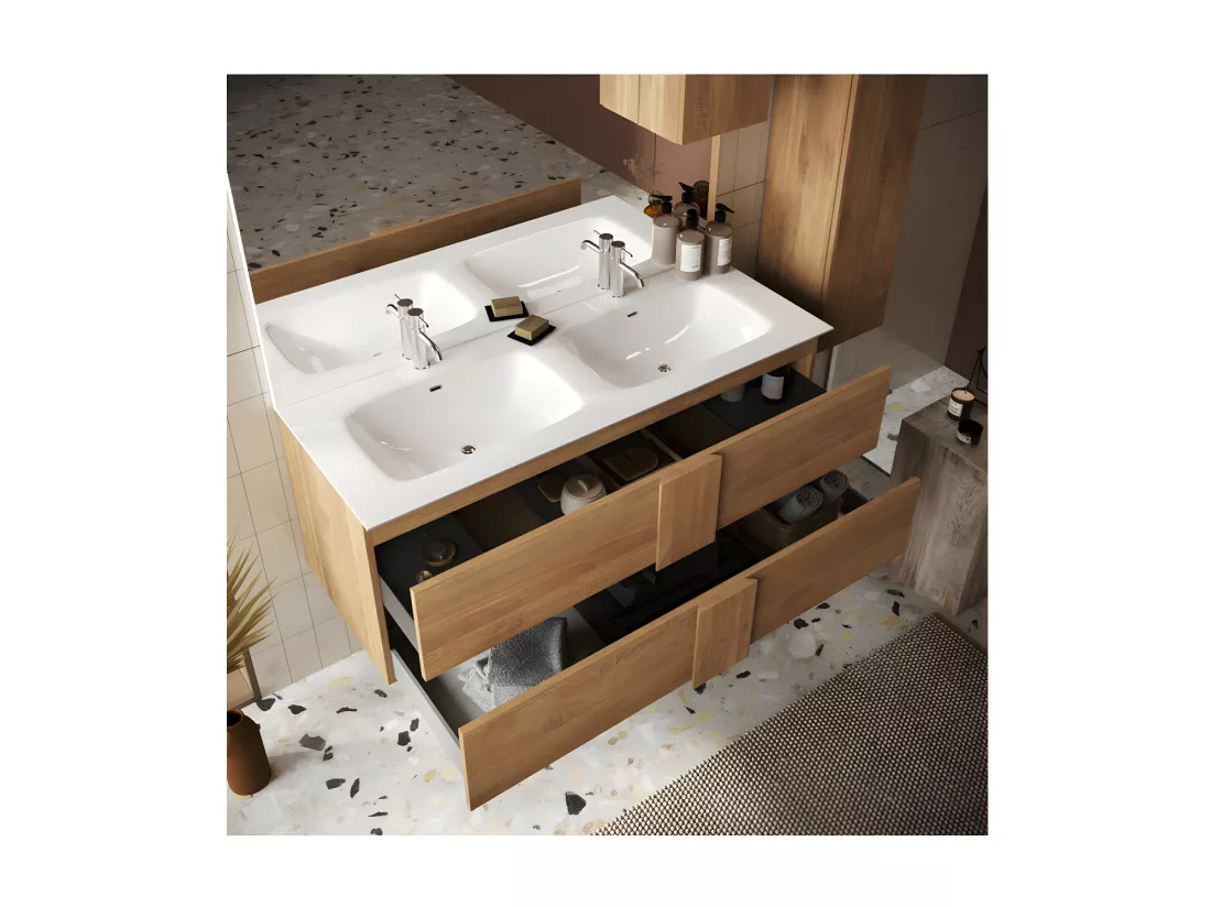 Meuble sous-vasque suspendu 122 cm Chêne noisette + vasque - STARS