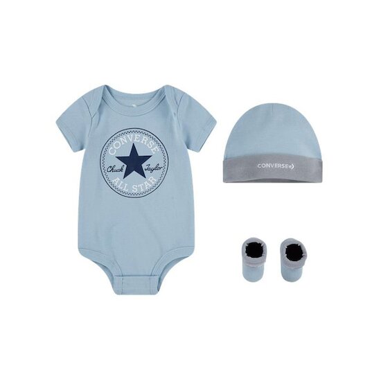 Coffret Bodie + Bonnet + Chaussons   Bleu        6-12 mois   de               Converse