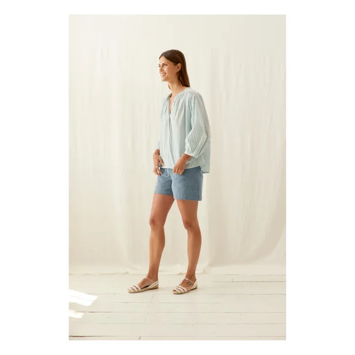 Louise Misha Blouse Jeannali Rayures Coton Bio - Collection Femme | Bleu
