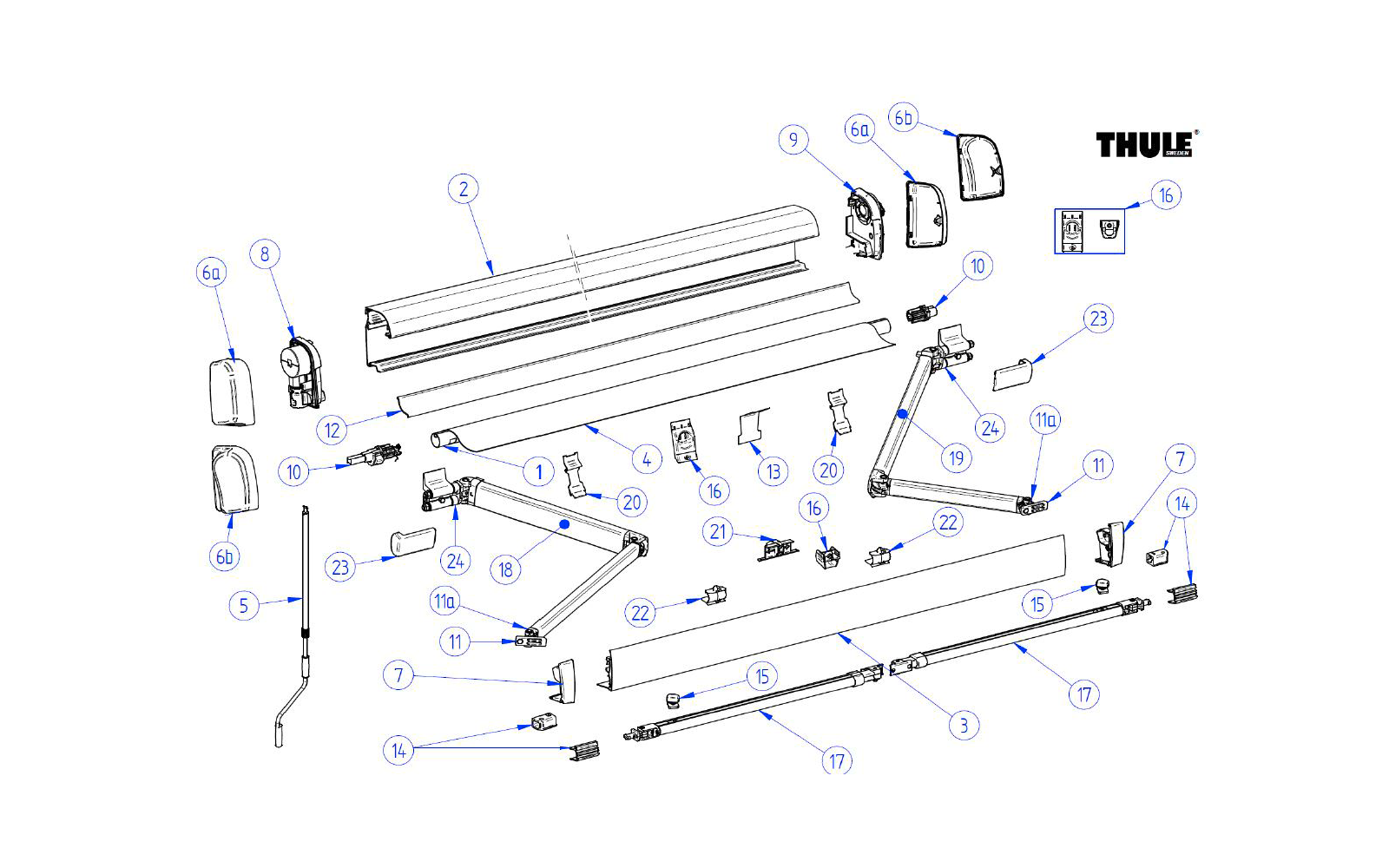 Thule Endkappen für Gehäuse Set 2-teilig links und rechts für Markise Omnistor 4200 - Farbe Eloxiert  Thule Ersatzteilnummer 1500603611