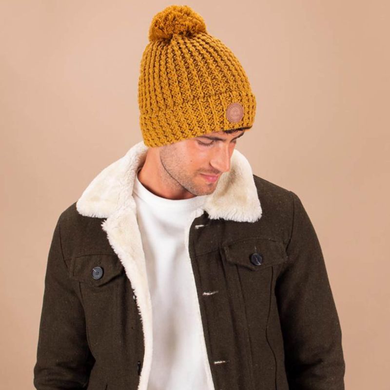 Bonnet avec 3 pompons interchangeables taille unique Bandista Mustard