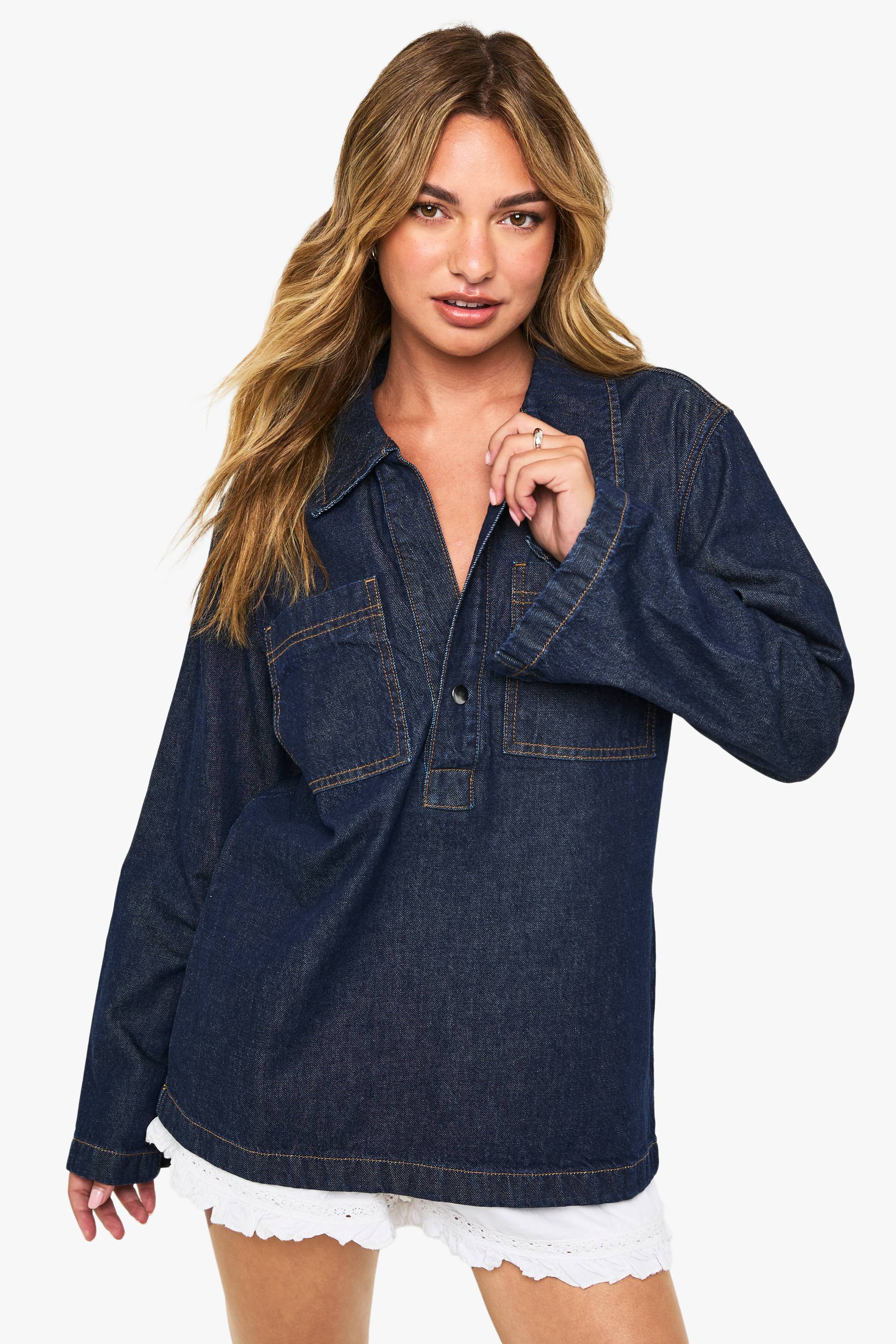 boohoo Chemise de rugby en denim à col