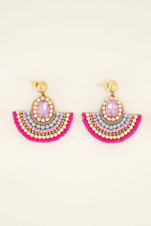 Half ronde statement oorbellen met steentjes