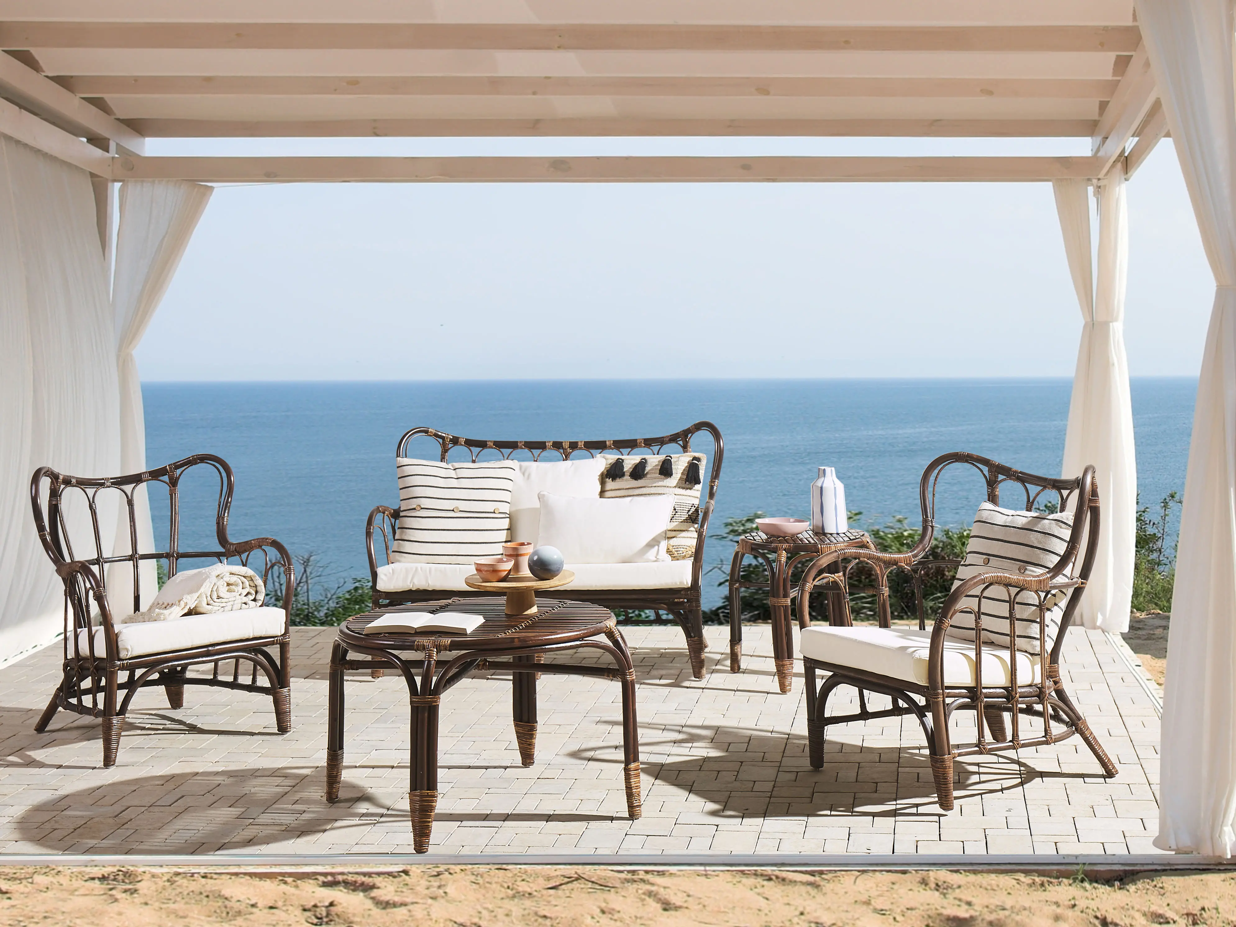 Loungeset met tafel 4-zits BRINDISI Rotan Donkerbruin