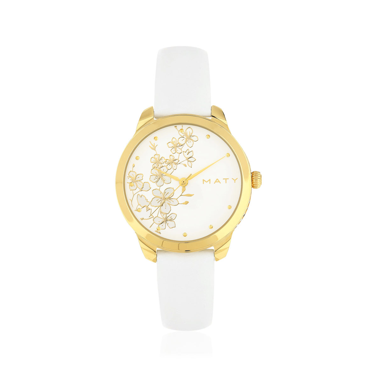 Montre femme doré jaune bracelet cuir blanc