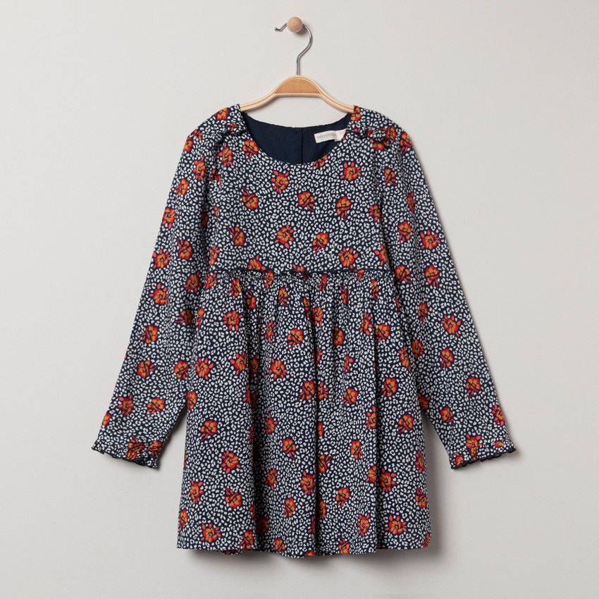 Robe manches longues à fleurs all-over - Fuchsia