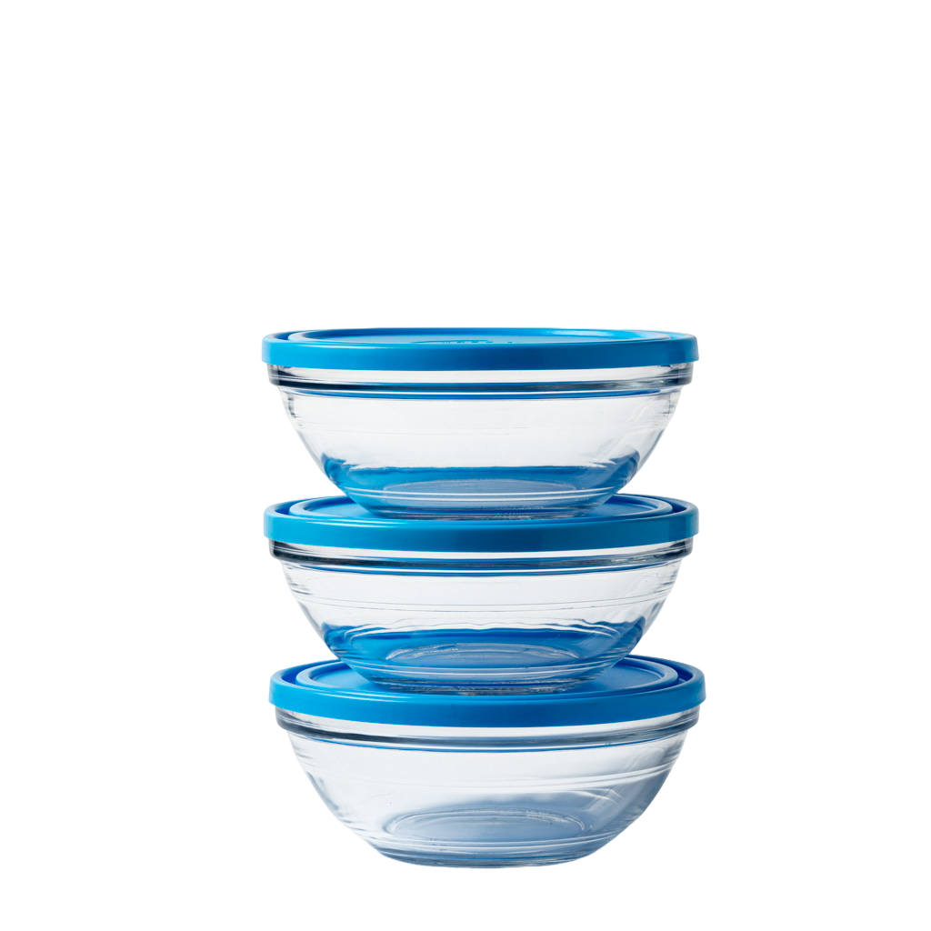 Freshbox - Set de 3 Boîtes de conservation transparente ronde avec Couvercle Bleu