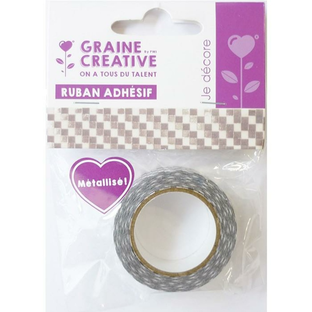 Masking tape 1,5 cm x 10 m - damier - argenté