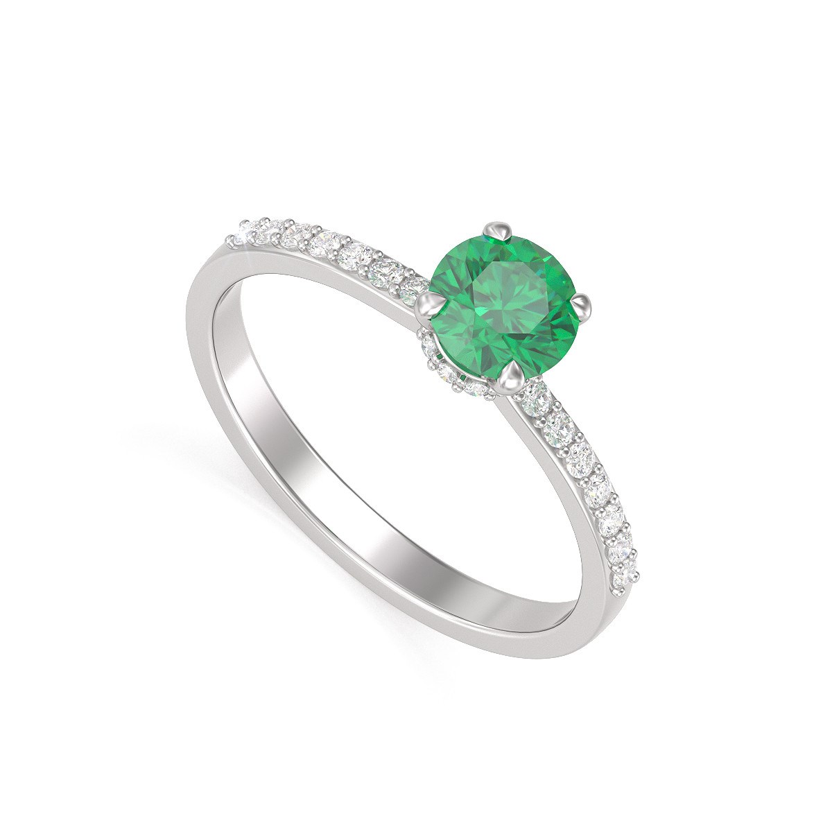 Bague ADEN Or 585 Blanc Emeraude et diamants 2.4grs