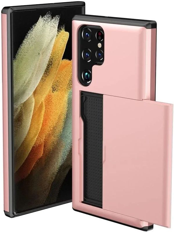 Samsung - Galaxy S25 Ultra - Hoesje met Kaarthouder - Roze - TPU en Hard Plastic