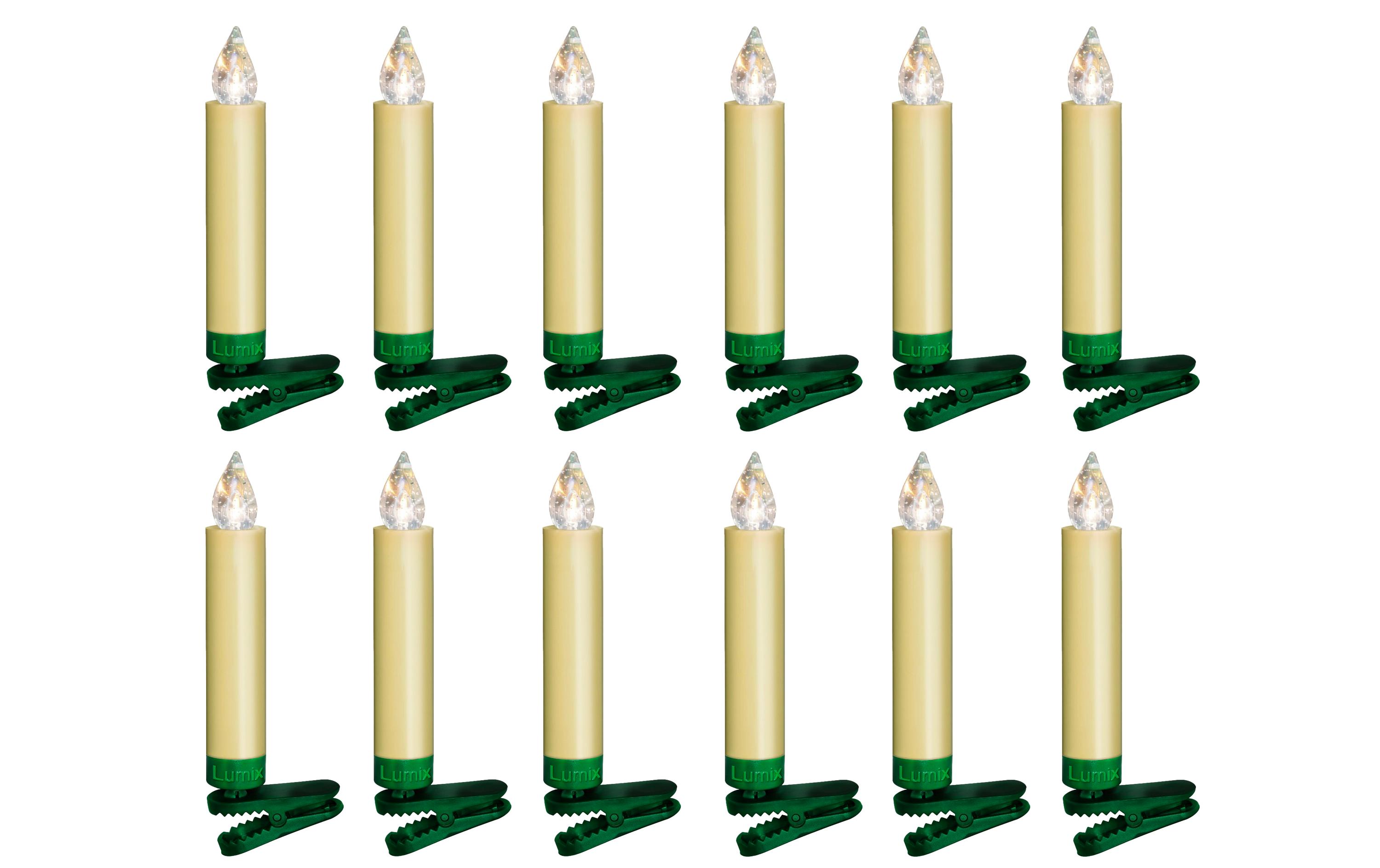LED Baumkerze SuperLight Mini, Elfenbein, 12er-Starter SetLED Christbaumkerze mit Fernbedienung