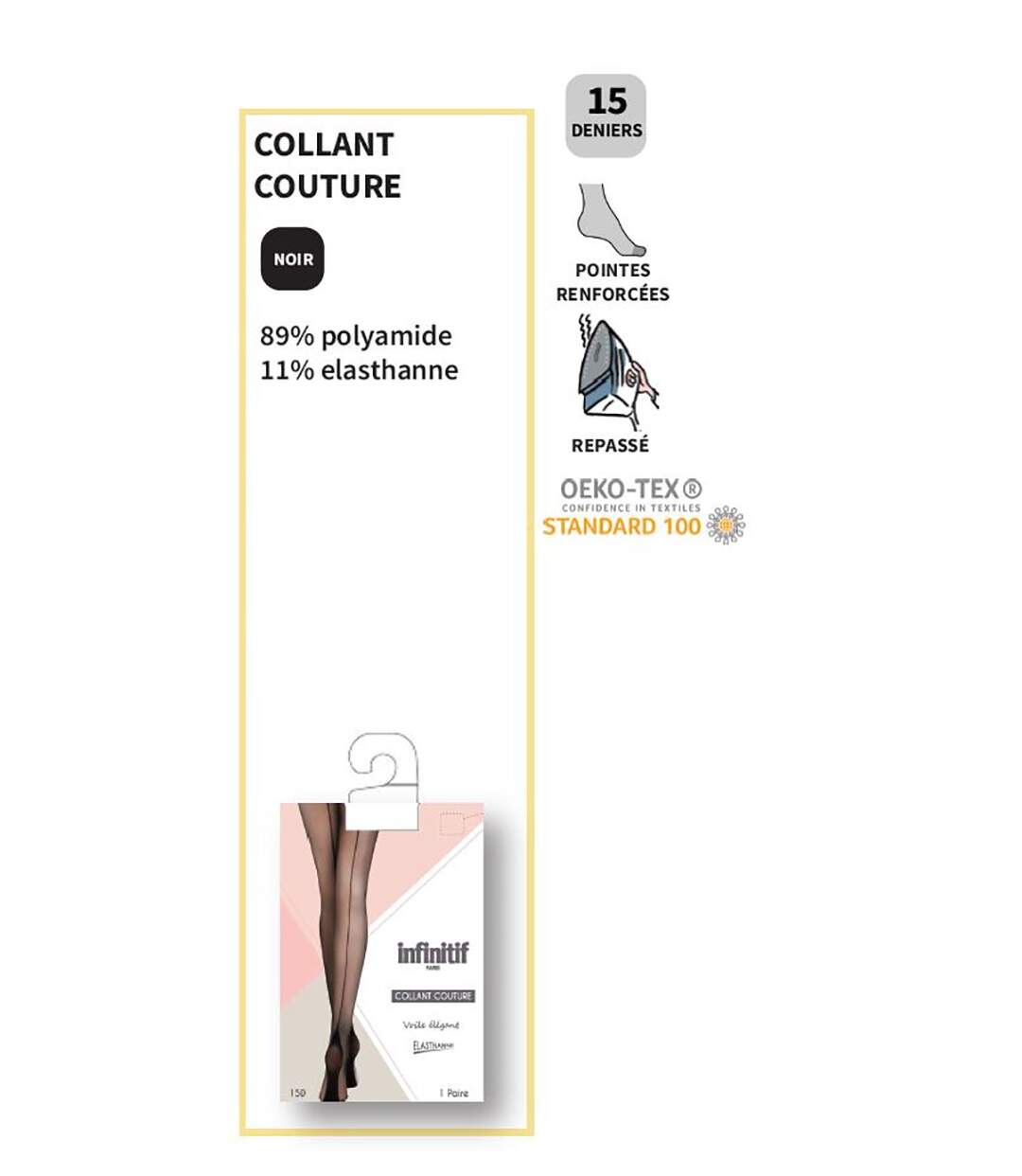 Collant Femme Confort et Qualité INFINITIF Pack de 3 Collants Couture INFINITIF