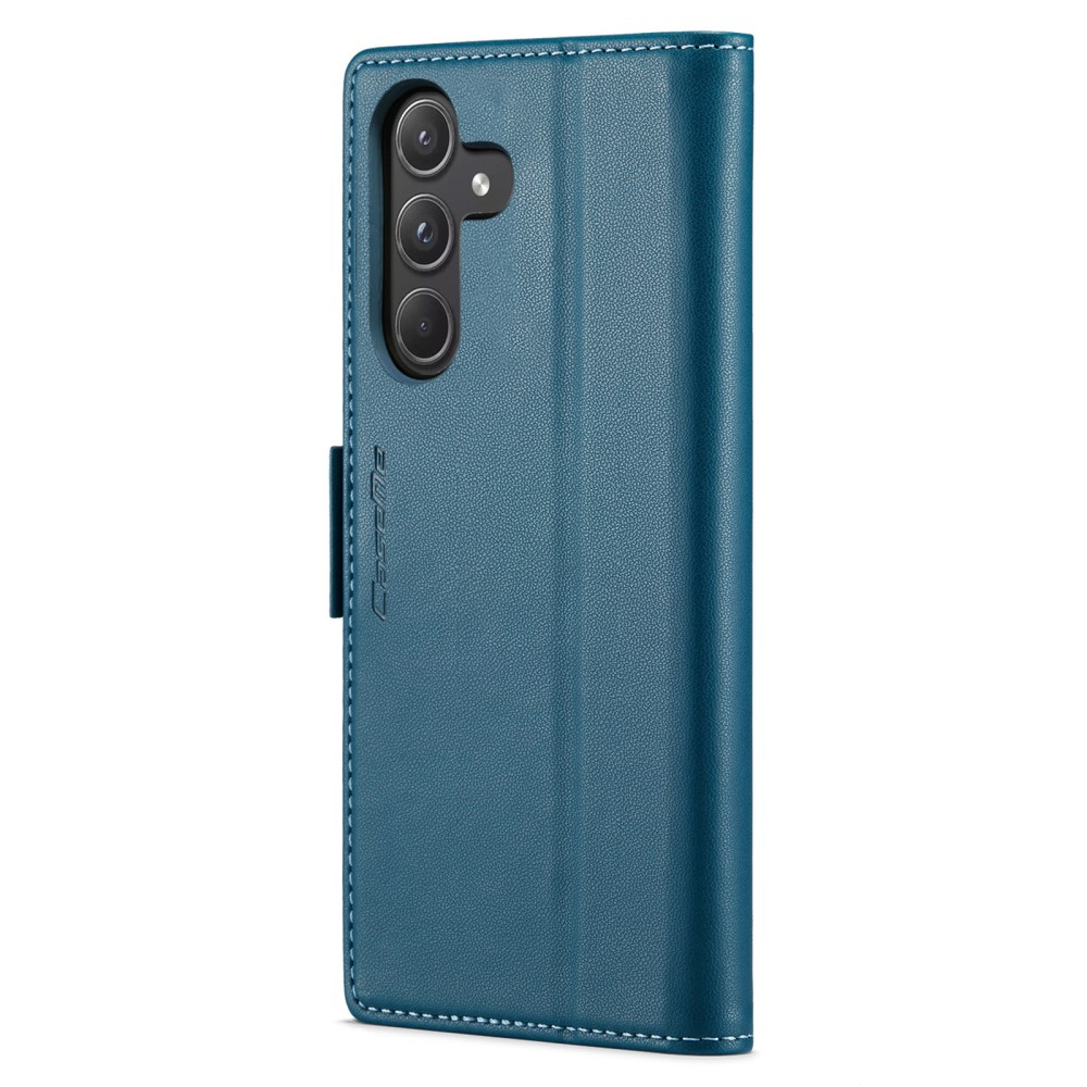 Samsung Galaxy A55 Leder Tasche Flip Wallet Etui mit Kartenfächern Litchi Look (RFID Schutz) - Blaugrün
