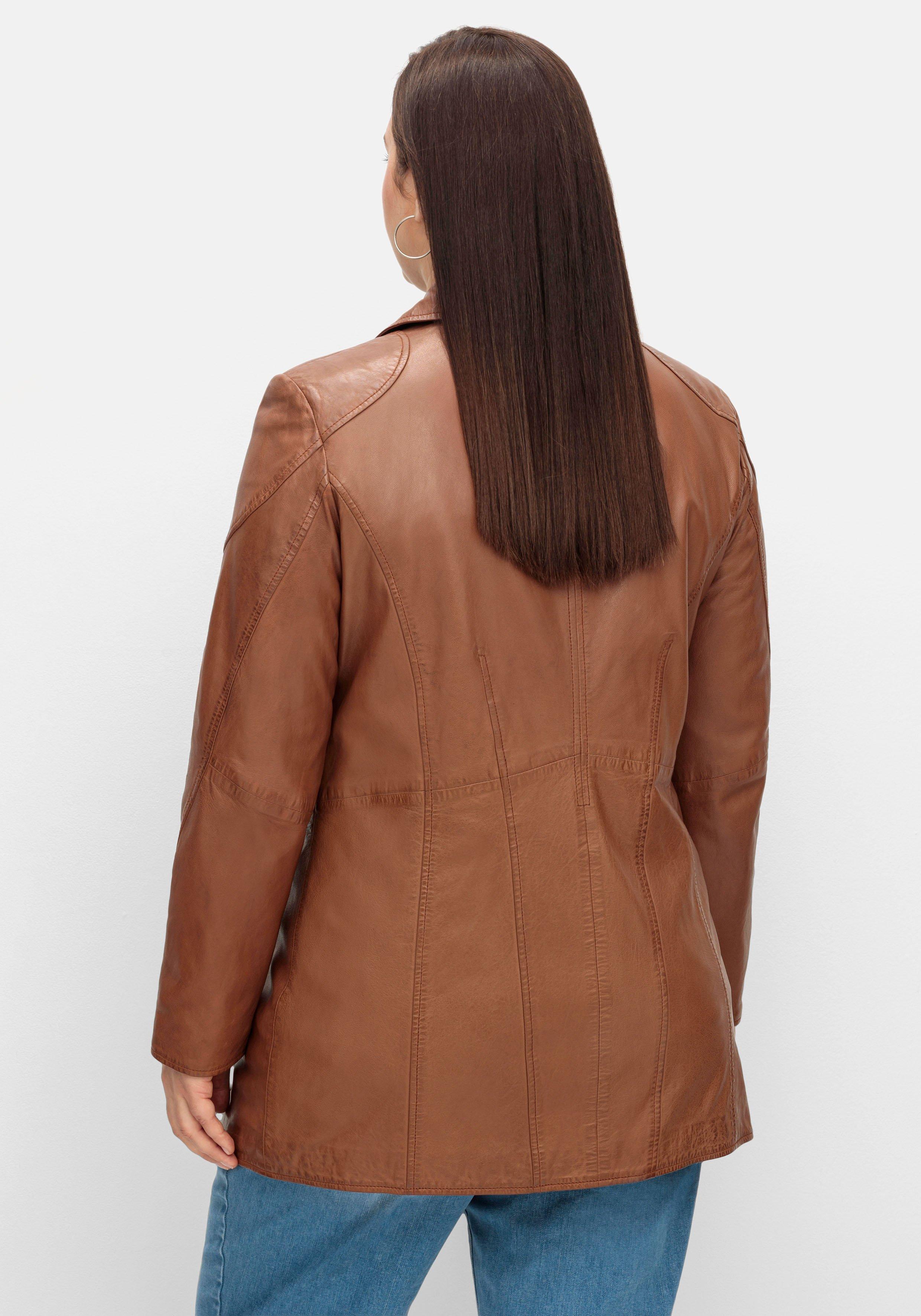 Lange Lederjacke aus Lammnappa, mit Reverskragen