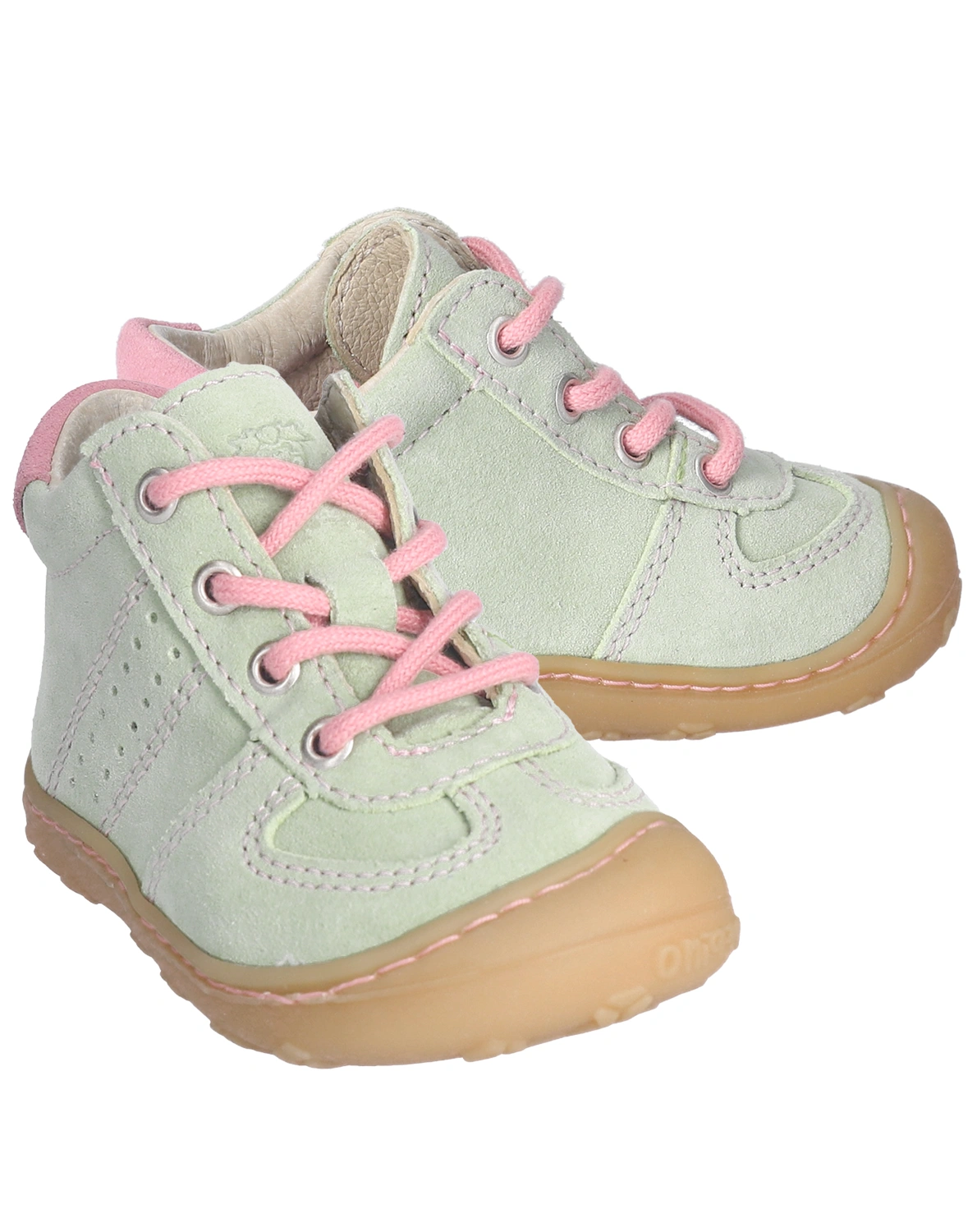 Schnür-Lauflernschuhe SAMI VELOUR in avocado/rosa