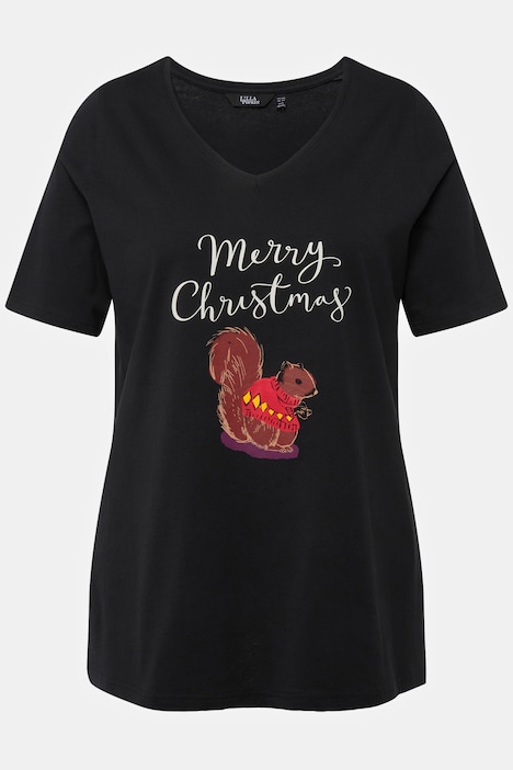 Weihnachts-Shirt, Eichhörnchen, V-Ausschnitt, Halbarm