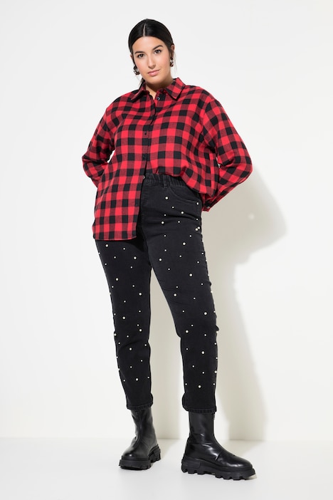 Mom-Jeans, Zierperlen, 5-Pocket