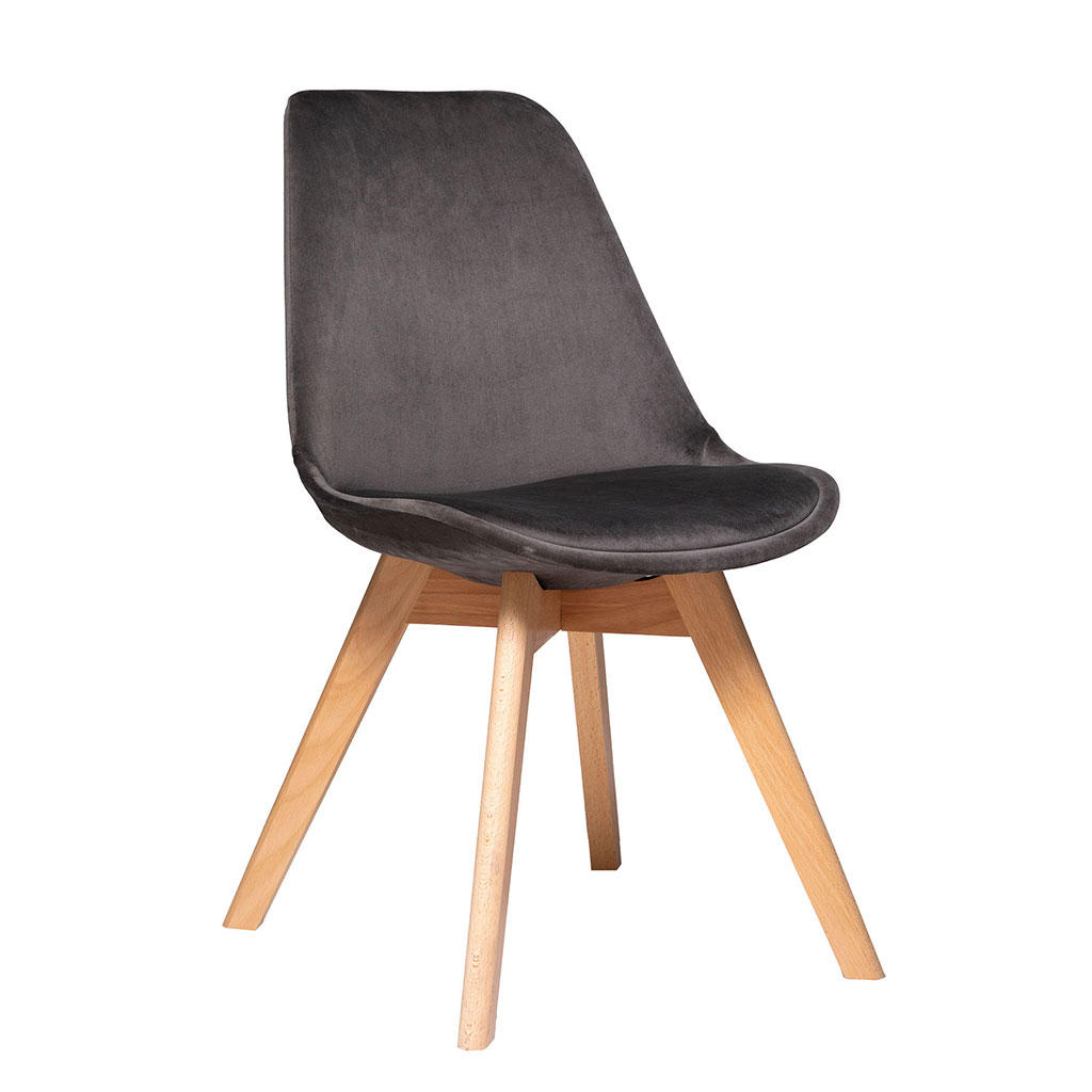 Chaise BAYA velours grise galet 55x81x48cm