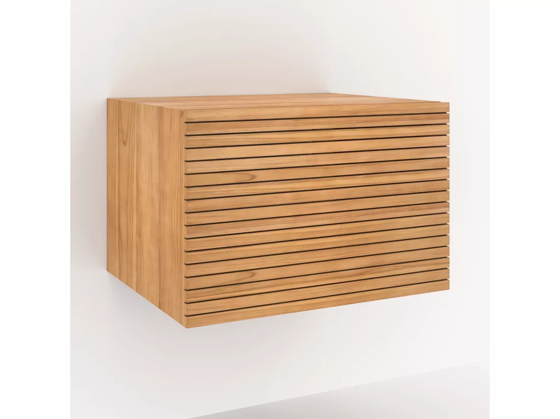 Meuble de salle de bain suspendu en bois de teck 60 cm - Raye