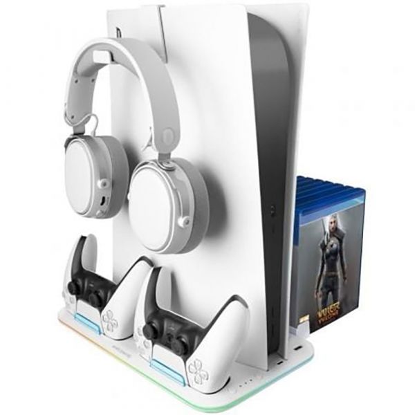 Mars Gaming Base p/ PS5   Suporte Headset MPS5-B2 Slim RGB Branco - MPS5B2