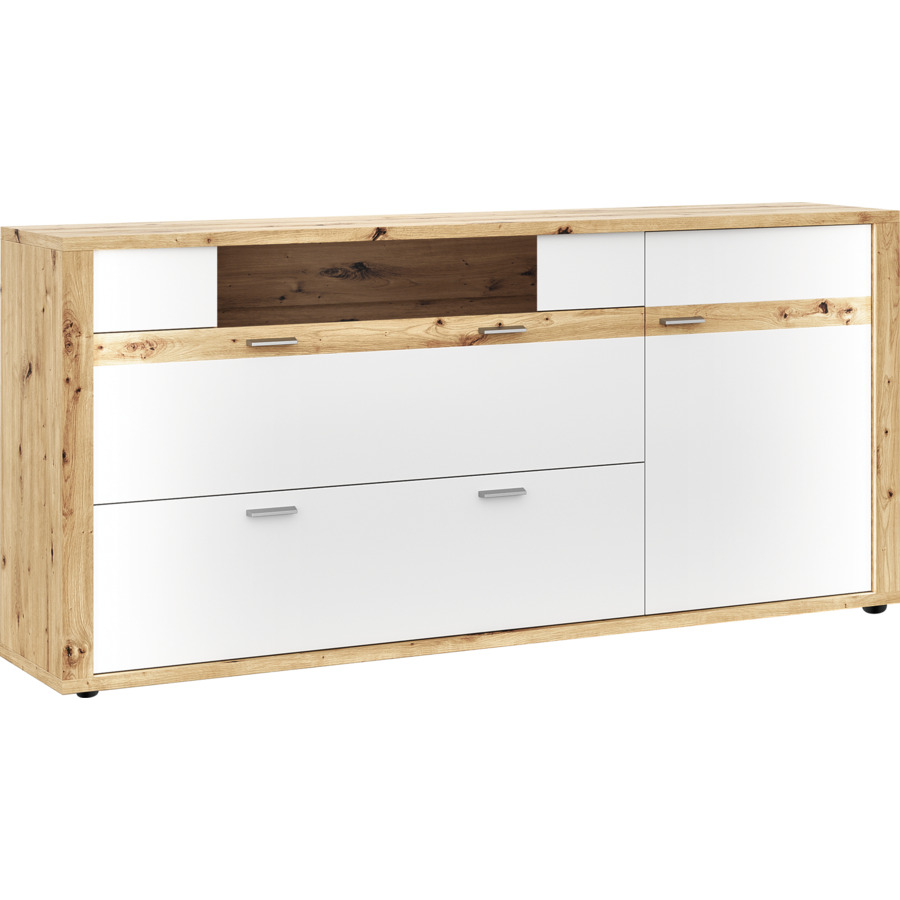 Vitrine Alenas Melamin Artisan weiss 66 x 209 x 37 cm, inkl. seitliche LED Leisten im Rahmen
